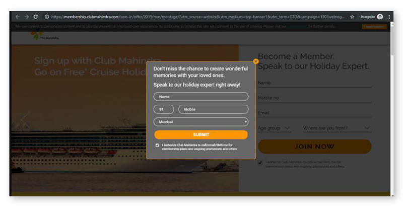 leave intent lead form