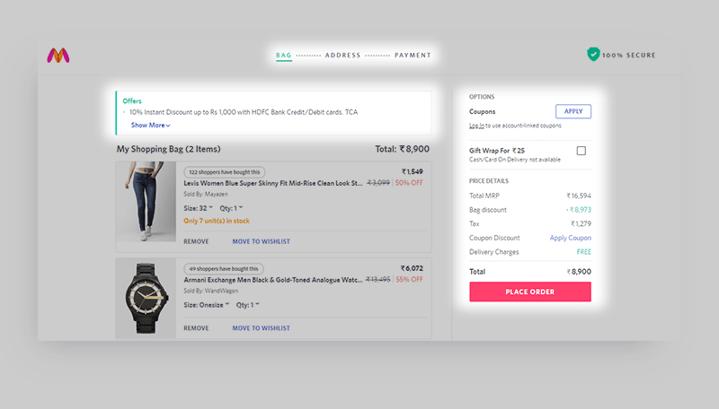myntra checkout page conversion rate optimization