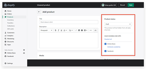 enter product availability on platforms