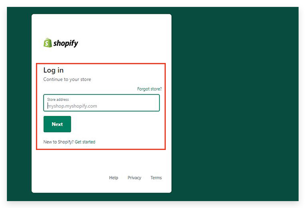 log in to your Shopify account