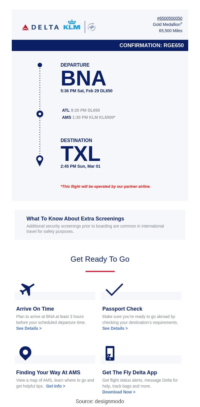 Flight confirmation email