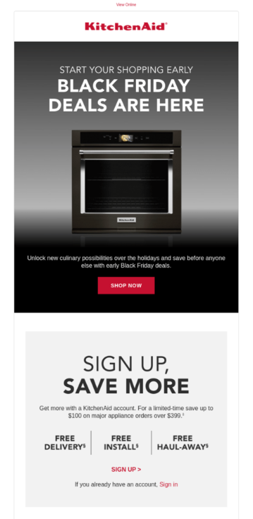 Black Friday Email Offering Free Stuff – KitchenAid