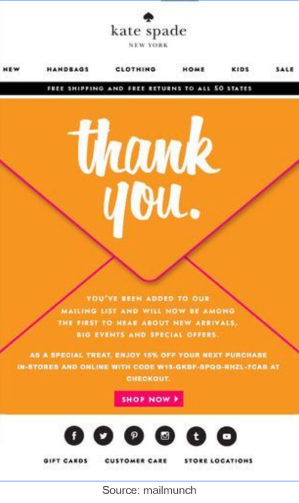 Kate Spade – (Thank you/offer email)
