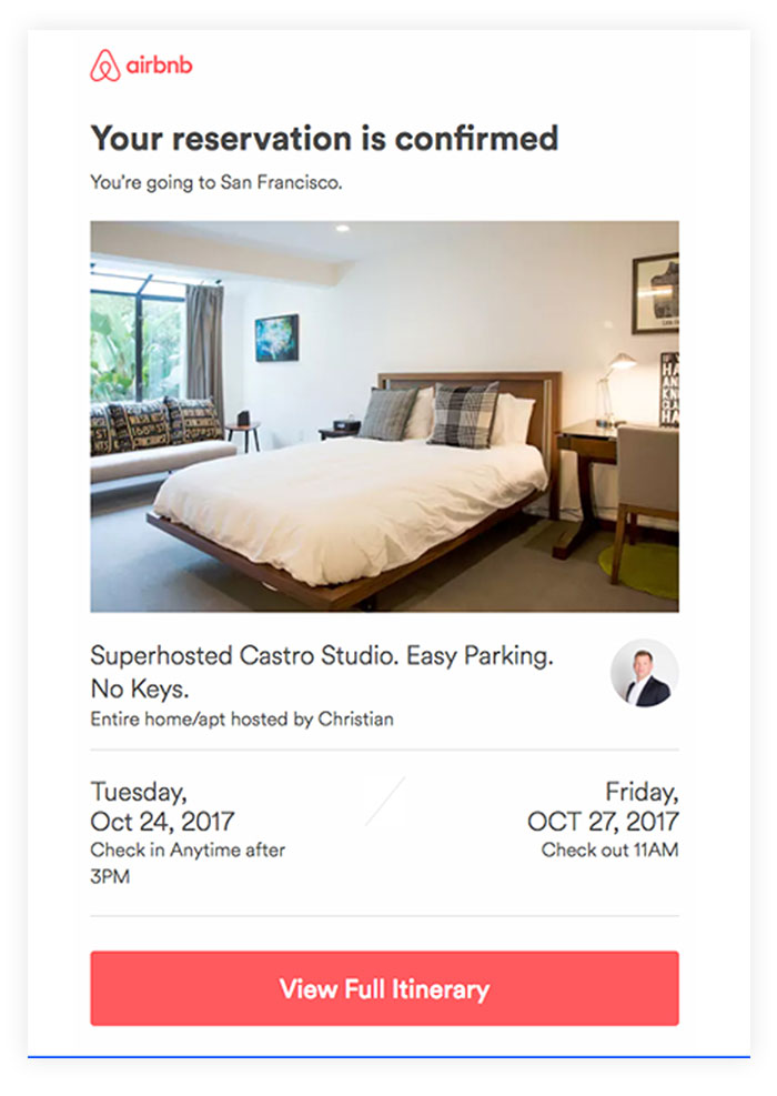 Reservation confirmation email example