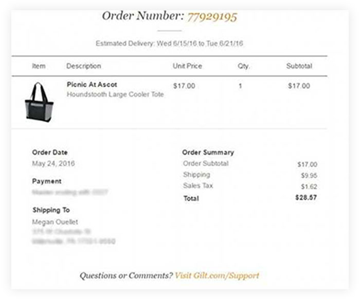 Purchase confirmation email example