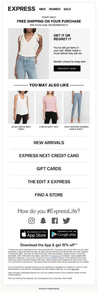 Express: "Here's free shipping to get what's in your cart!"