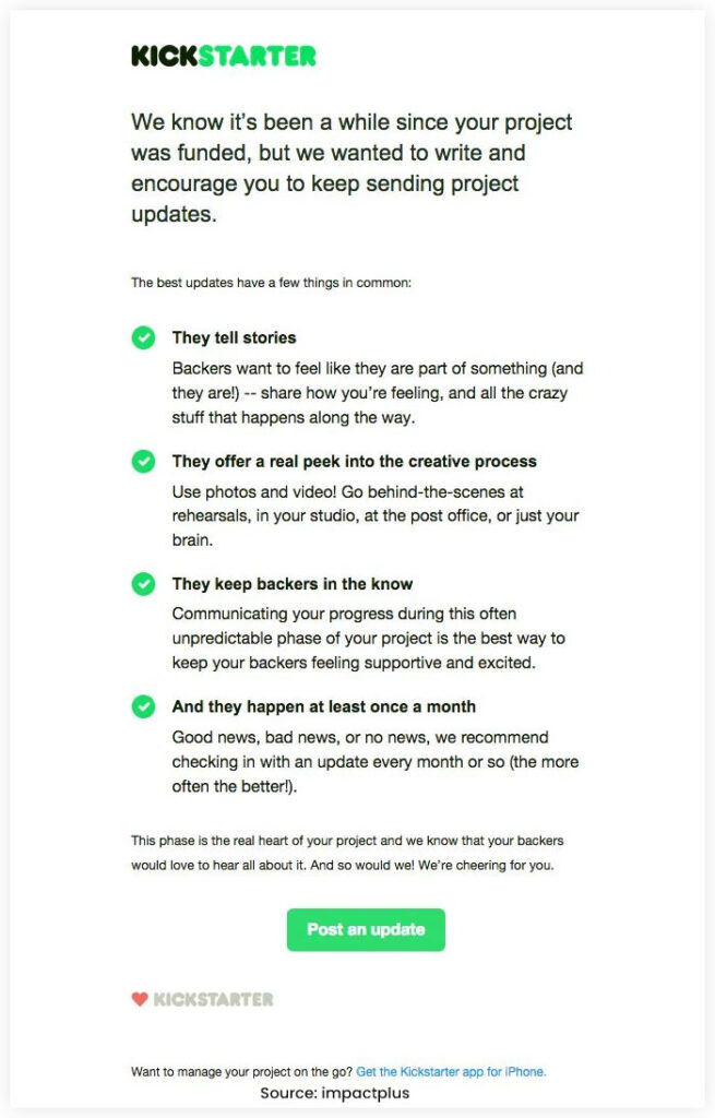 Kickstarter: "The power of updates."