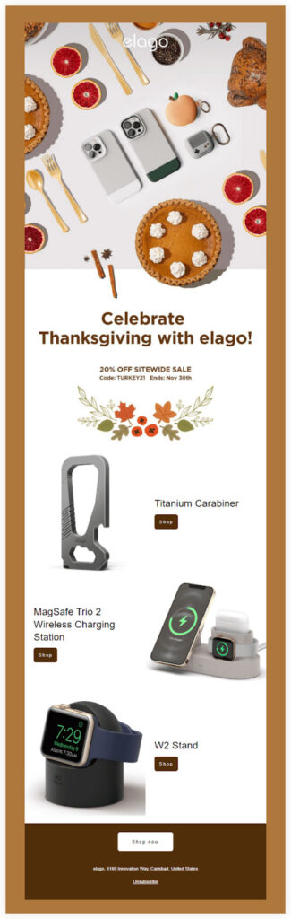 Product-based holiday email from Elago
