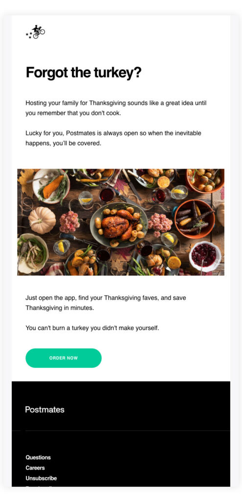 Thanksgiving email by Postmates